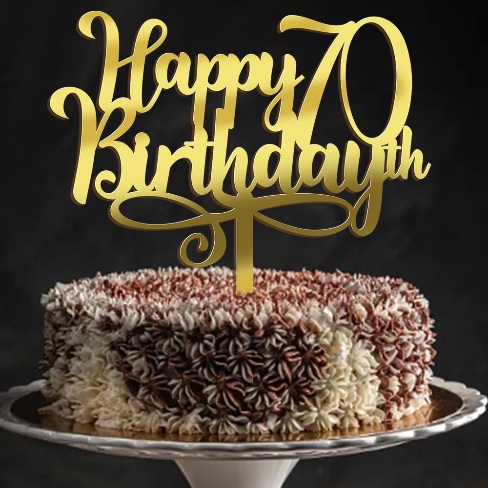 Ruscalin Acrylic Gold Happy 70Th Birthday Cake Topper,70 Birthday Party Cake Decorations
