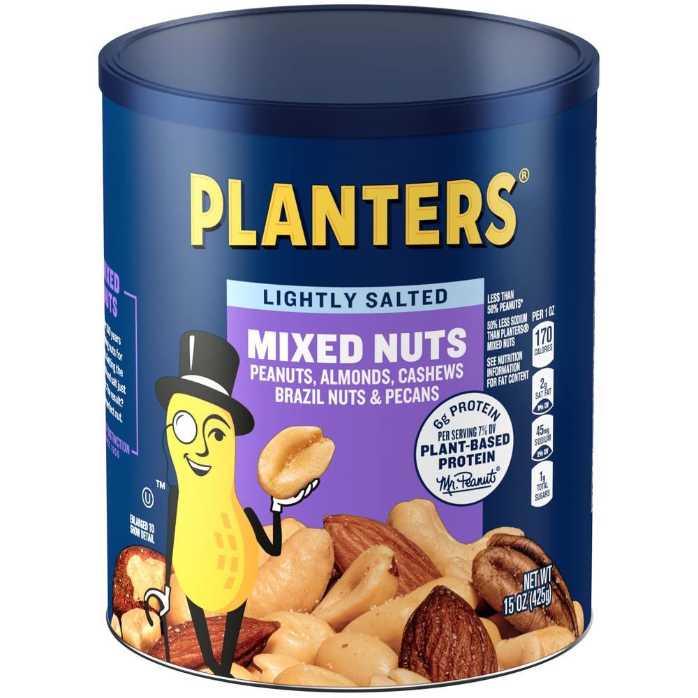 Planters Lightly Salted Mix Nuts, Plant-Based Protein, 15 Oz Canister