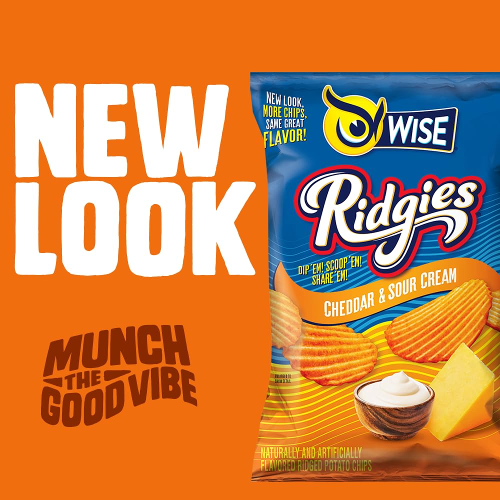 Wise Snacks Ridgies Cheddar And Sour Cream Potato Chips Bulk Snack For Fun And Tasty Snacking 0.75 Ounce 40 Count, Gluten Free,