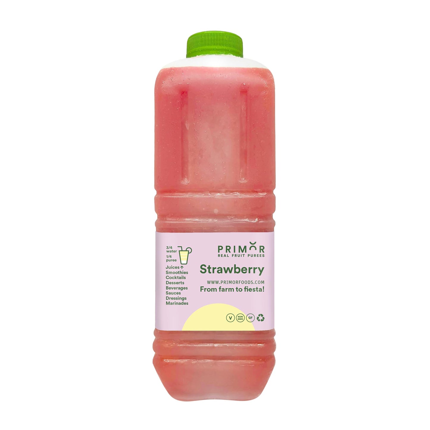 PRIMOR Strawberry Fruit Puree - 64 Fl Oz (Pack of 1) - Made with Real Fruit for Juices, Smoothies, Desserts and More