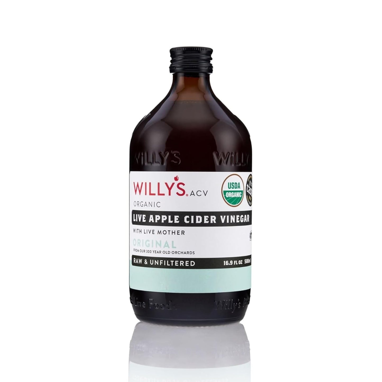 Willys Organic Acv Apple Cider Vinegar With Mother - Probiotocs For Detox And Gut Health. 16.9Oz Glass Bottle