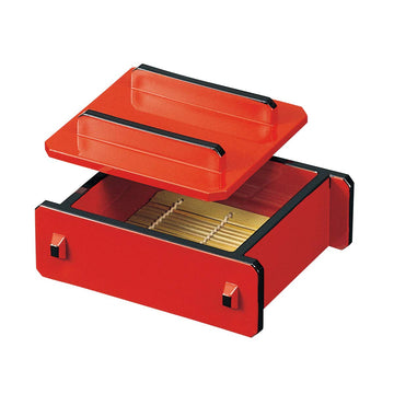 Fukui Craft 5-658-18+19+20 Buckwheat Plate, Red, 5.3 x 4.7 x 2.0 inches (13.4 x 12 x 5 cm), Soba with Lid, Mini, Ceilo, Small Re