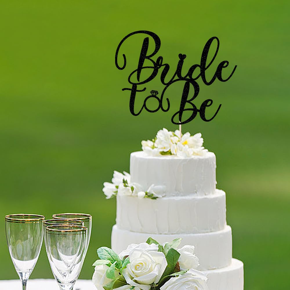 sodasos Glitter Bride to Be Cake Topper - Black, 7x8 inches, Paper, Model HP-606-1223, Ideal for Bridal Shower, Bachelorette Decorations