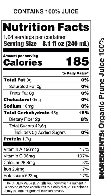 Pomona Organic Juices Pure Prune Juice, 8.4 Ounce Bottle (Pack of 12), Cold Pressed Organic Juice, Non-GMO, No Sugar Added, Not