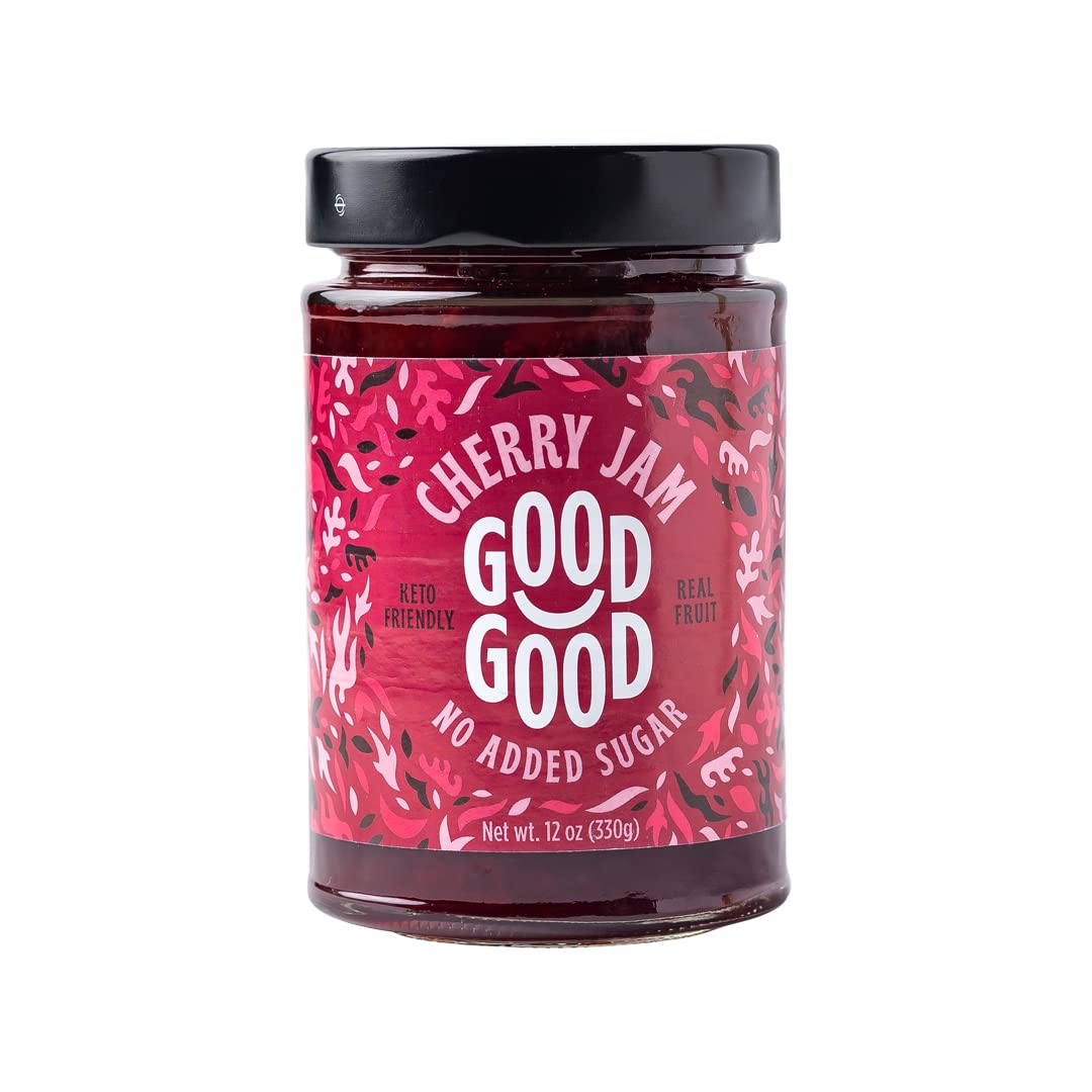 GOOD GOOD No Added Sugar Fruit Jam Variety Pack of 4 - Keto Friendly Jelly - Strawberry, Cherry, Fig and Orange Marmalade Jam -