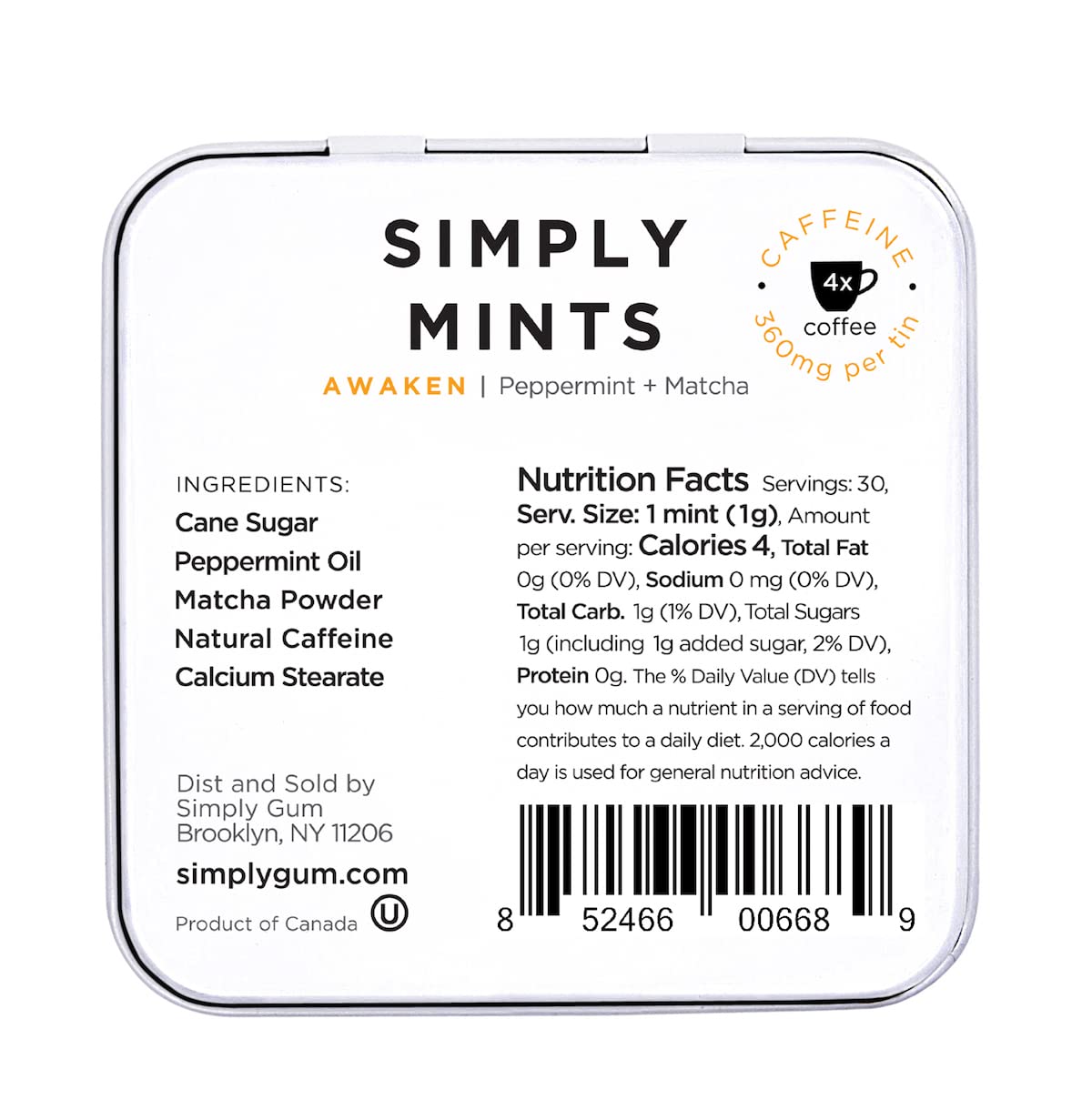 Simply Gum Breath Mints | Awaken Flavor with Caffeine & Matcha | Pack of 6 | 180 Total Pieces | Aspartame-Free | Green