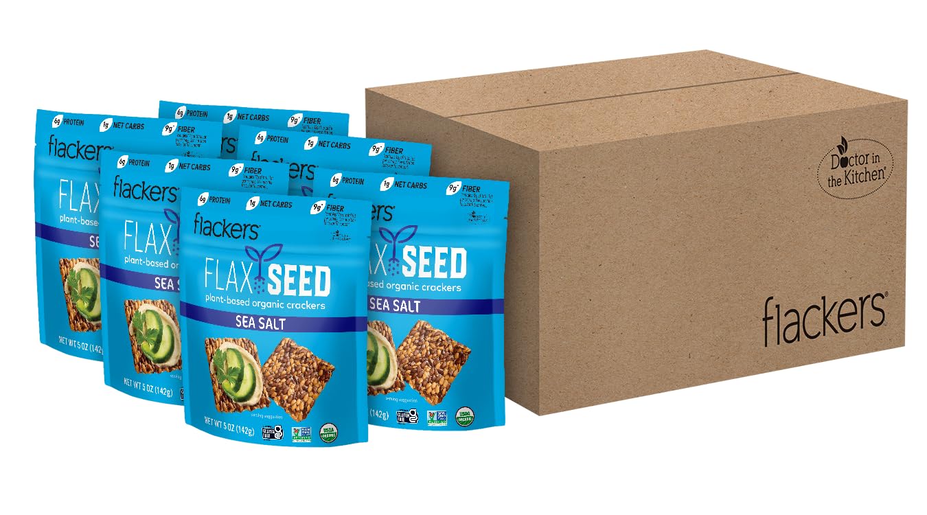 Flackers Organic Sea Salt Flaxseed Crackers, Gluten Free, Vegan, Keto, 5 Ounce (Pack of 6)
