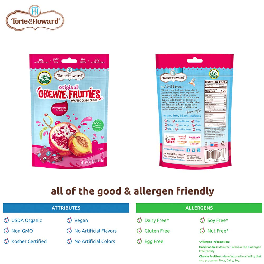 Torie & Howard Chewie Fruities Organic Candy Pomegranate & Nectarine, 4 Ounce Bag