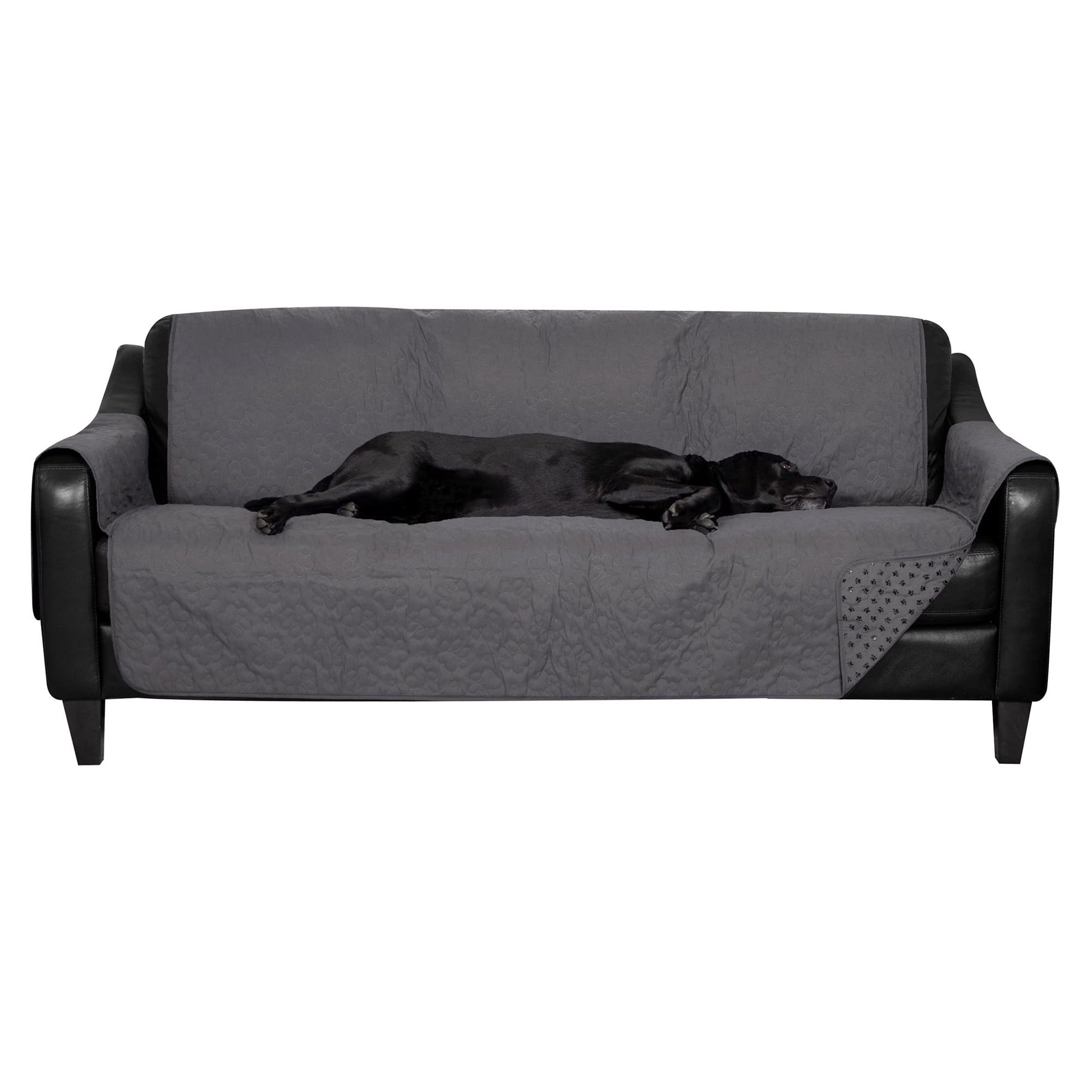 Furhaven Large Sofa Slipcover Waterproof  Non Slip Quilted Paw Print Furniture Protector Cover, Washable - Gray, Large Sofa
