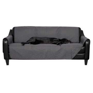 Furhaven Large Sofa Slipcover Waterproof  Non Slip Quilted Paw Print Furniture Protector Cover, Washable - Gray, Large Sofa
