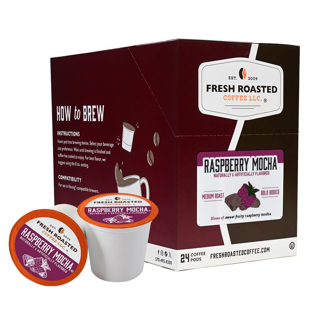 Fresh Roasted Coffee, Raspberry Mocha, Flavored Coffee Pods, K-Cup Compatible, 24 Count