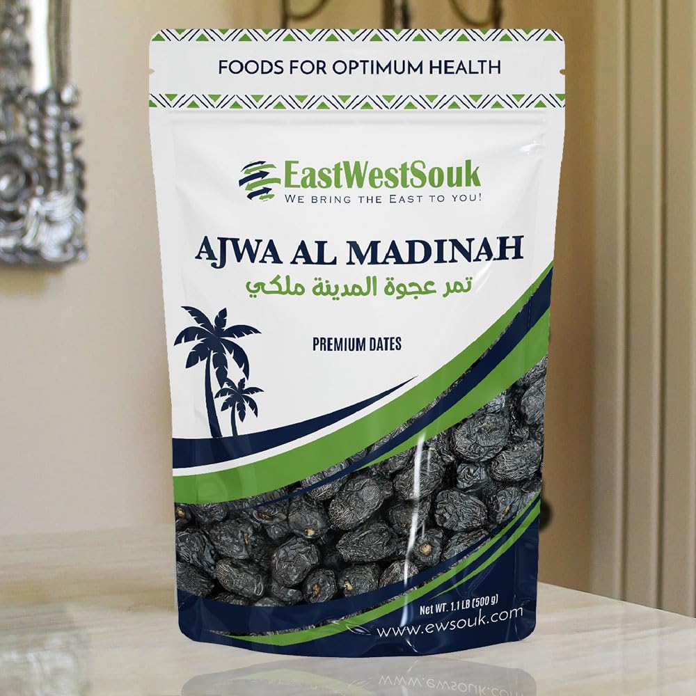 Premium Organic Ajwa Dates | Gluten-Free, Non-Gmo | Authentic Madina Saudi Arabia Dates | Naturally Sweet, No Added Sugar | Perf
