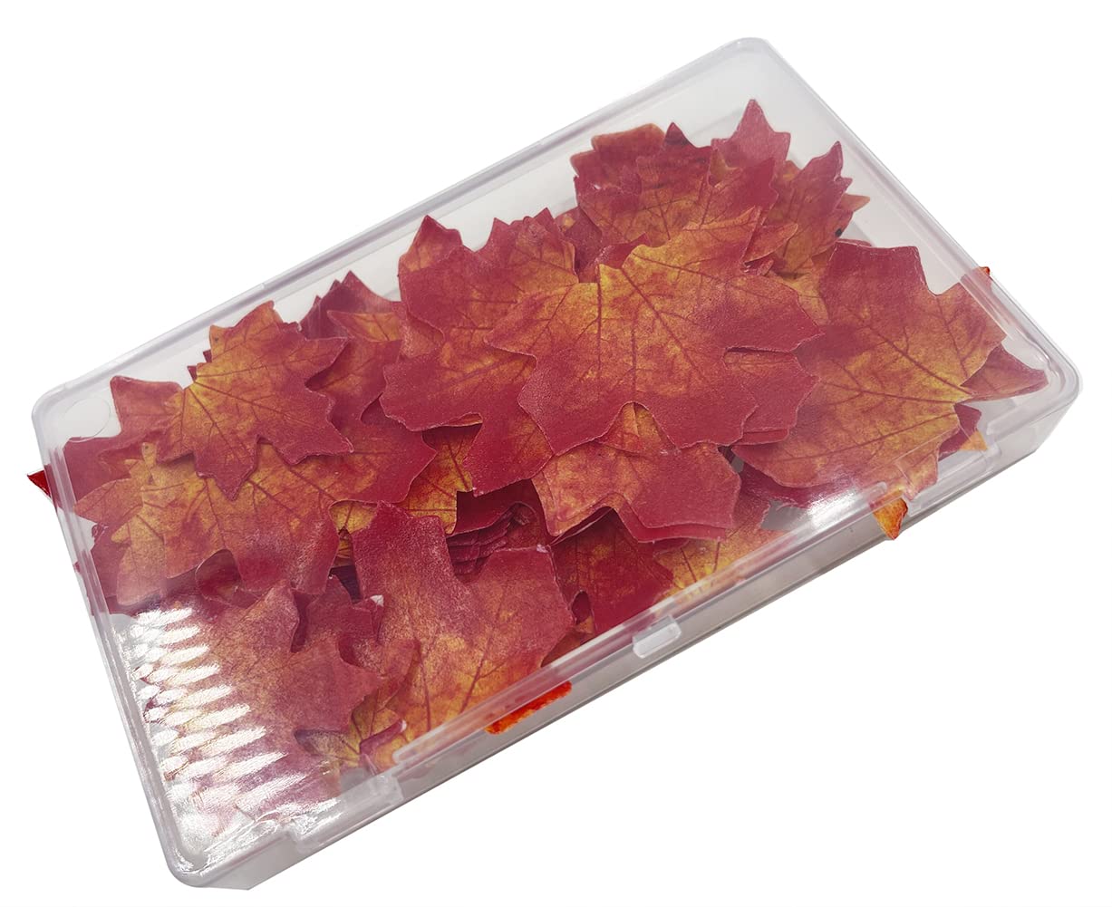 Set Of 75 Edible Fall Leaves Gold Leaf Cake Decorations, Thanksgiving Day Christmas Party Cupcake Topper (Red)