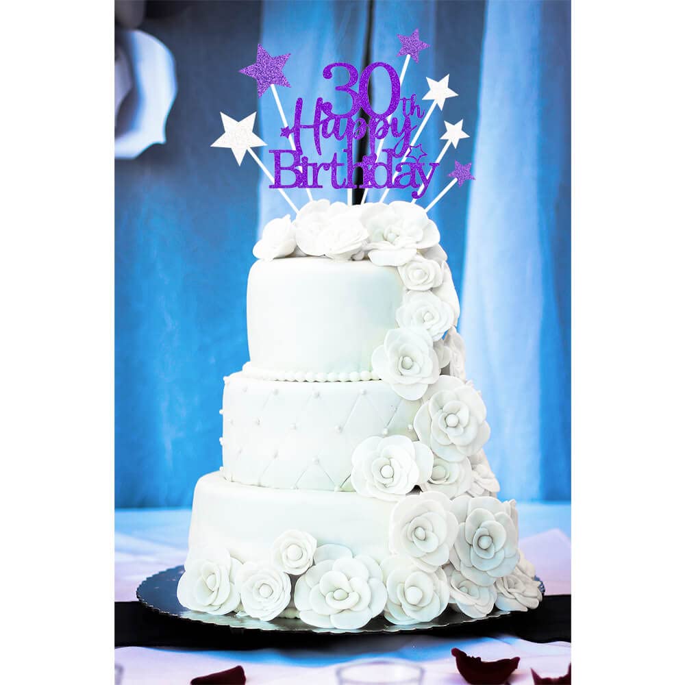 Glittery 30Th Happy Birthday Cake Topper With Star,Personalised 30 Birthday Cake Toppers Party Decorations Party Supplies For Me