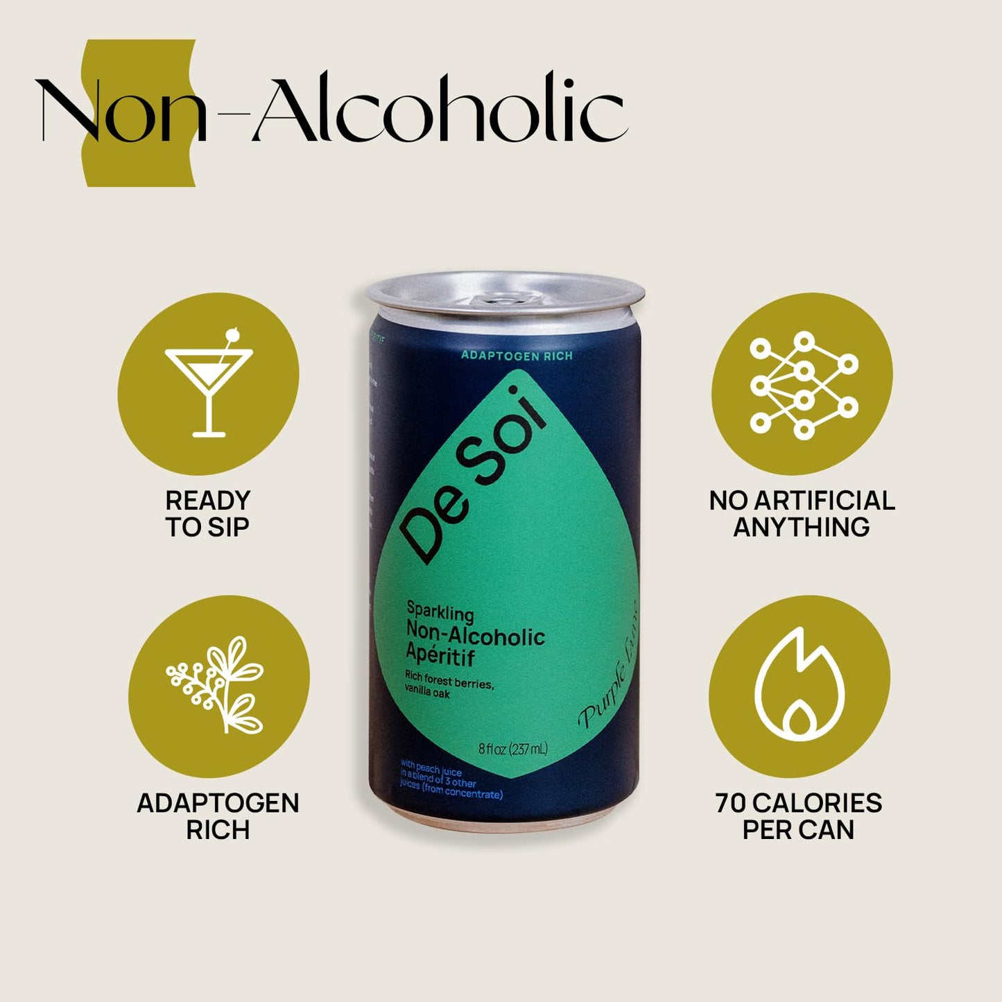 De Soi Purple Lune By Katy Perry - Sparkling Beverages, Natural Botanical, Adaptogen Drink, Cherry, Ashwagandha, Green Tea, Vega