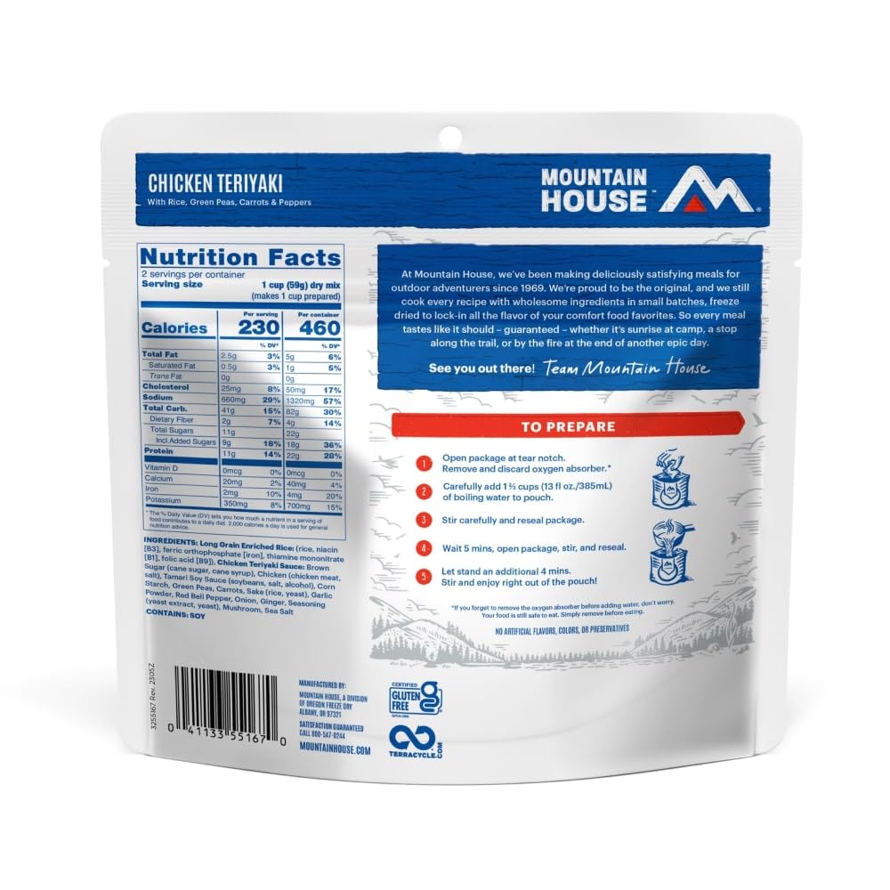 Mountain House Chicken Teriyaki With Rice | Freeze Dried Backpacking & Camping Food | 2 Servings | Gluten-Free