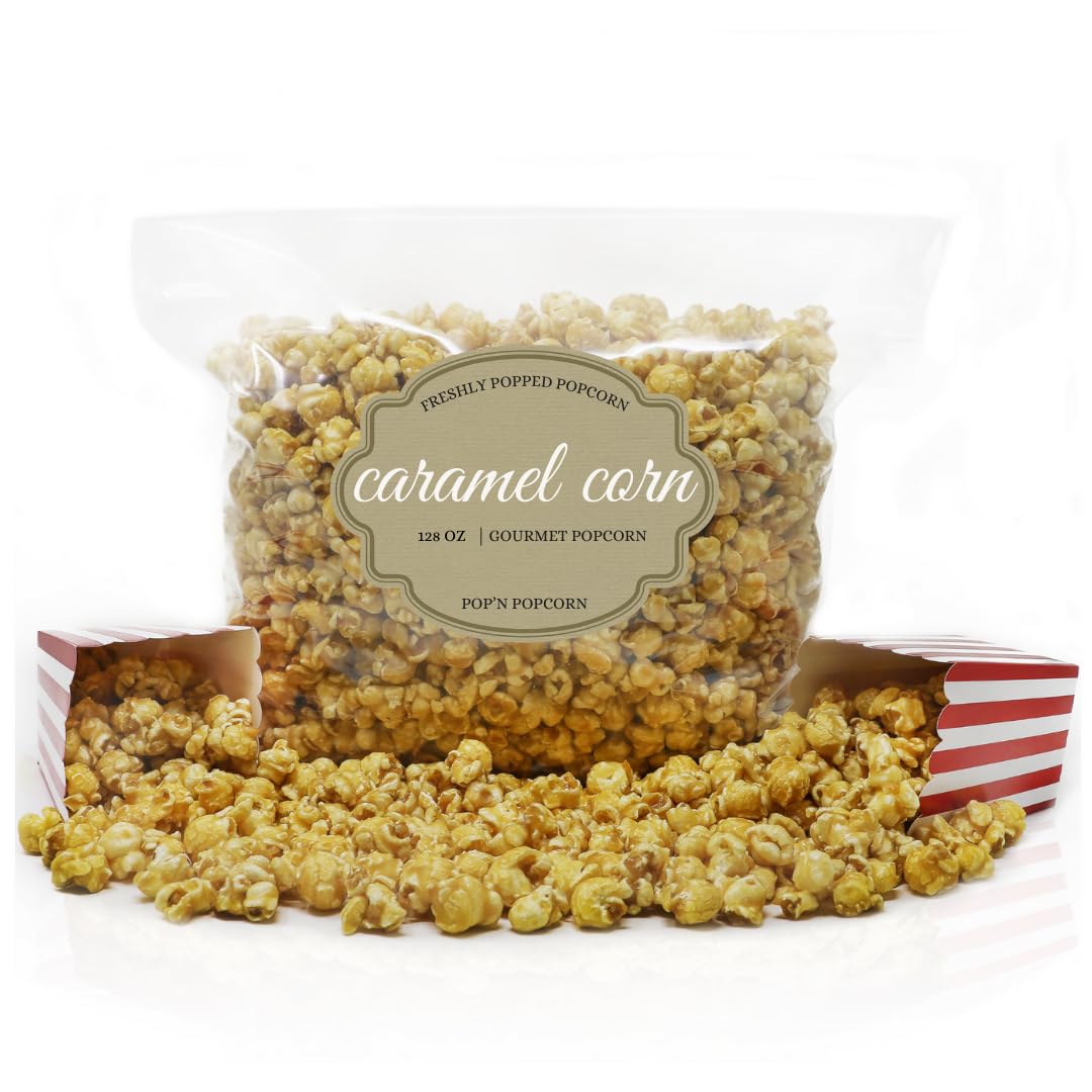 Popn Popcorn Caramel Korn - 128 Oz Sweet Caramelized Flavored Pop Corn For Baseball Game Snacks, Movie Night Or House Party