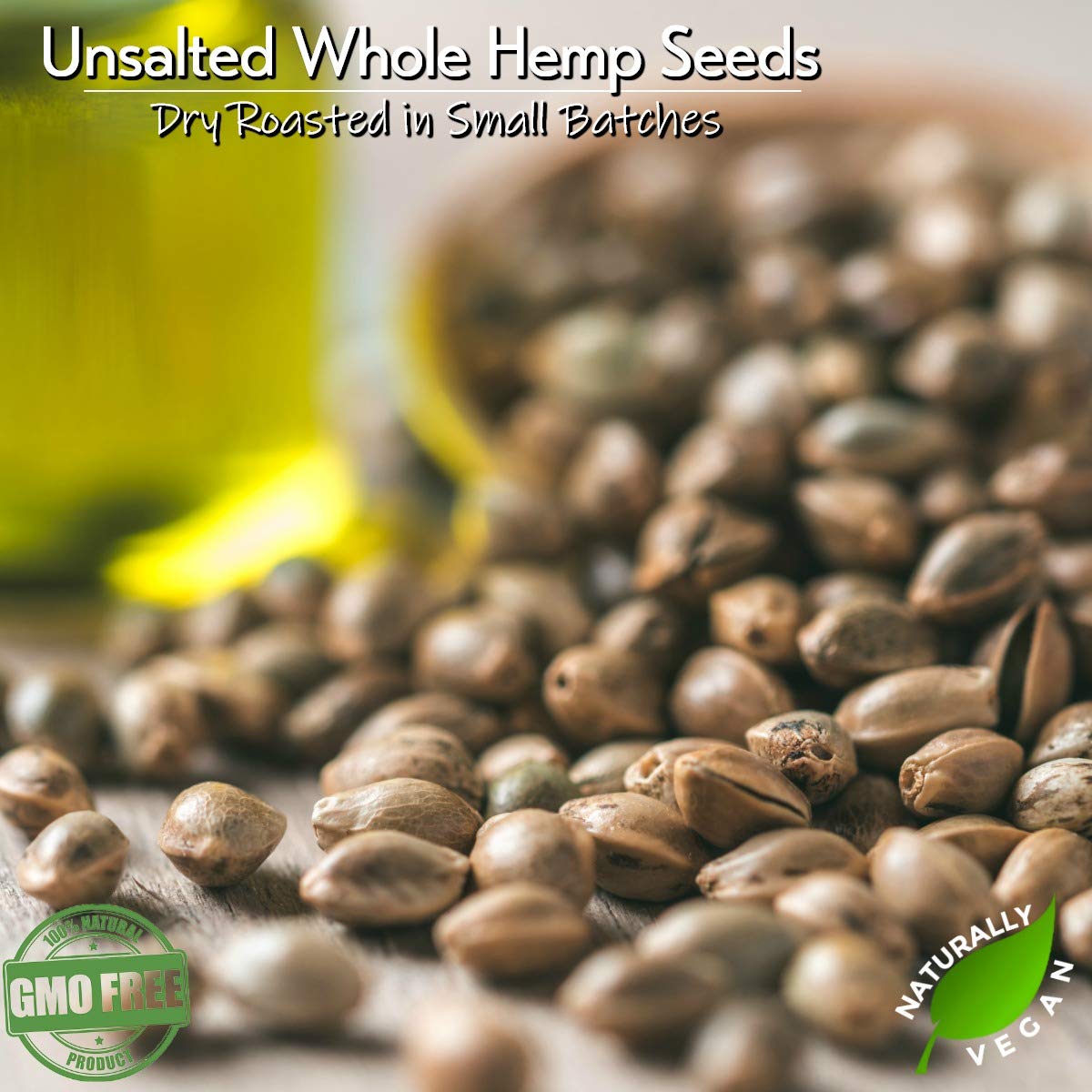 GERBS Roasted Unsalted Whole Hemp Seeds 2 LBS. Premium Grade | Resealable Bulk Bag |High in Magnesium, Protein & Fiber| Gluten P