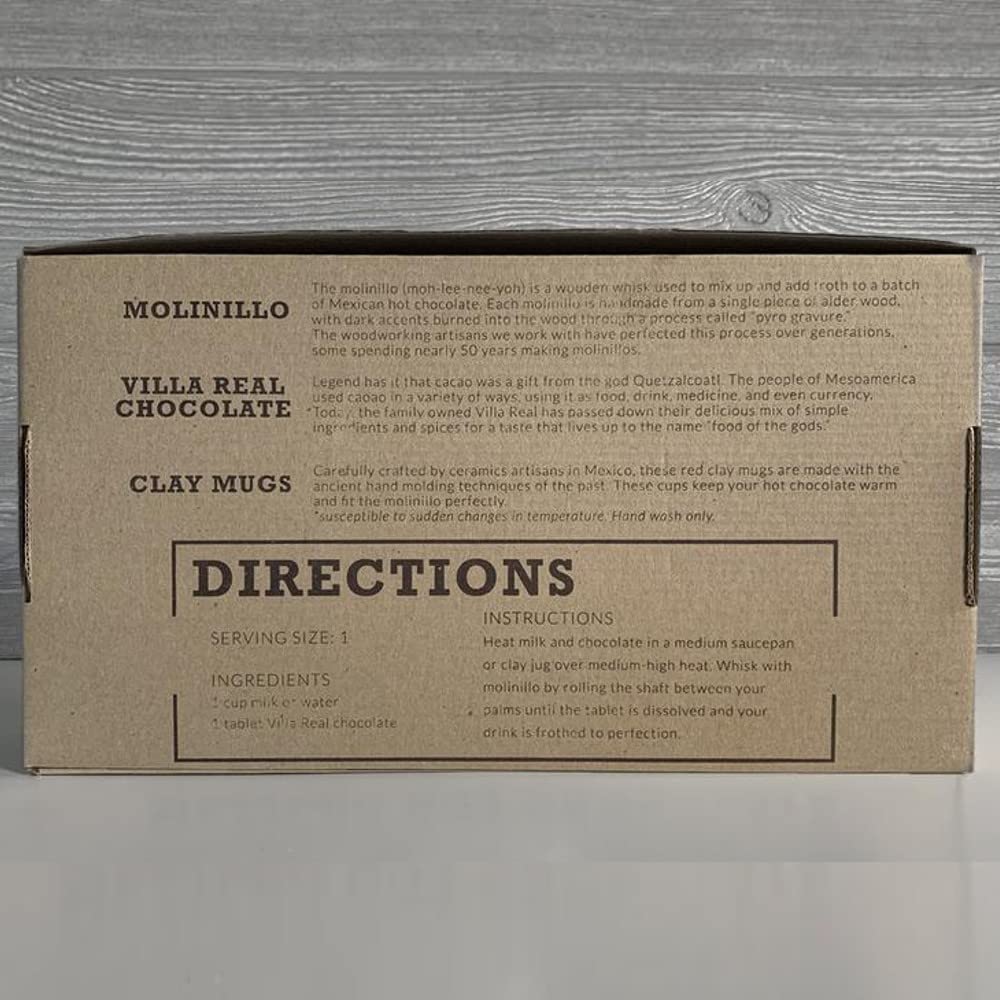 Hot Chocolate Lovers Gift Set by Verve CULTURE | Villa Real Hot Chocolate with Almonds + Wooden Molinillo Frother + 2 Handcrafte