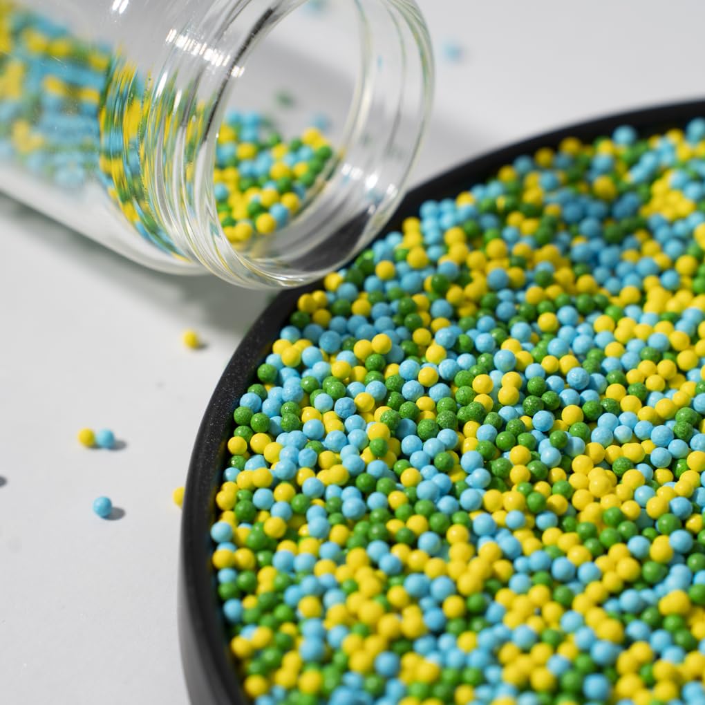 NIPEOR Nonpareils Sprinkles Edible Pearl Sprinkles 130g Green Blue Yellow 2mm for Cake Decorating Baking Ice Cream Cookies