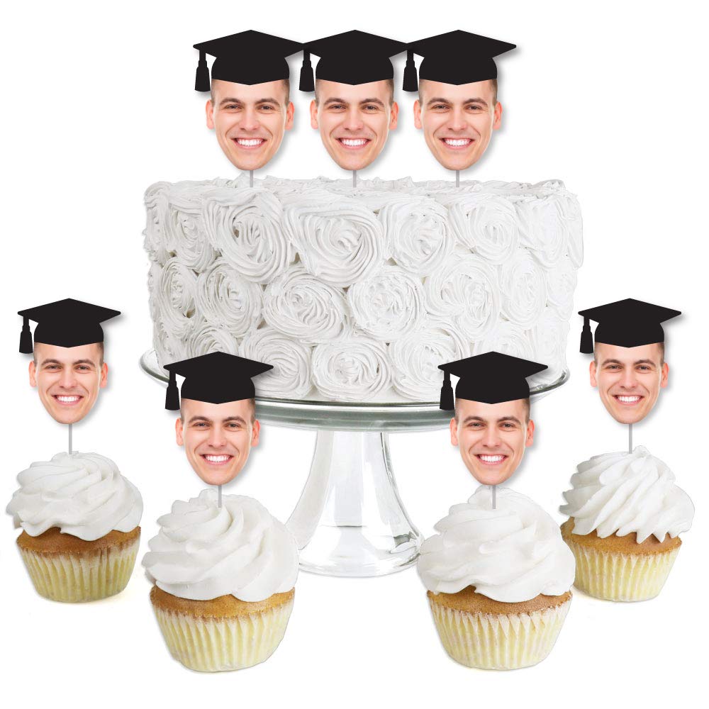 Big Dot of Happiness Graduation Cap Photo Cutout Cupcake Toppers - 24 Count, Multicolored, Plastic, Model BD3016dt-custom