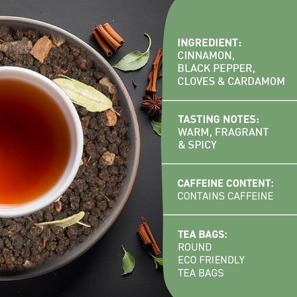HANDPICK Masala Chai Tea Bags, Strong & Aromatic, Blended with Spices, 100 Count, Eco-conscious Round Bags