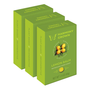 Stevita Harmony Grown Hard Candy, Lemon Balm - 3 Pack - 1.4 oz Shake & Share Box - Sugar Free, Non-GMO, Keto Friendly - Made in 
