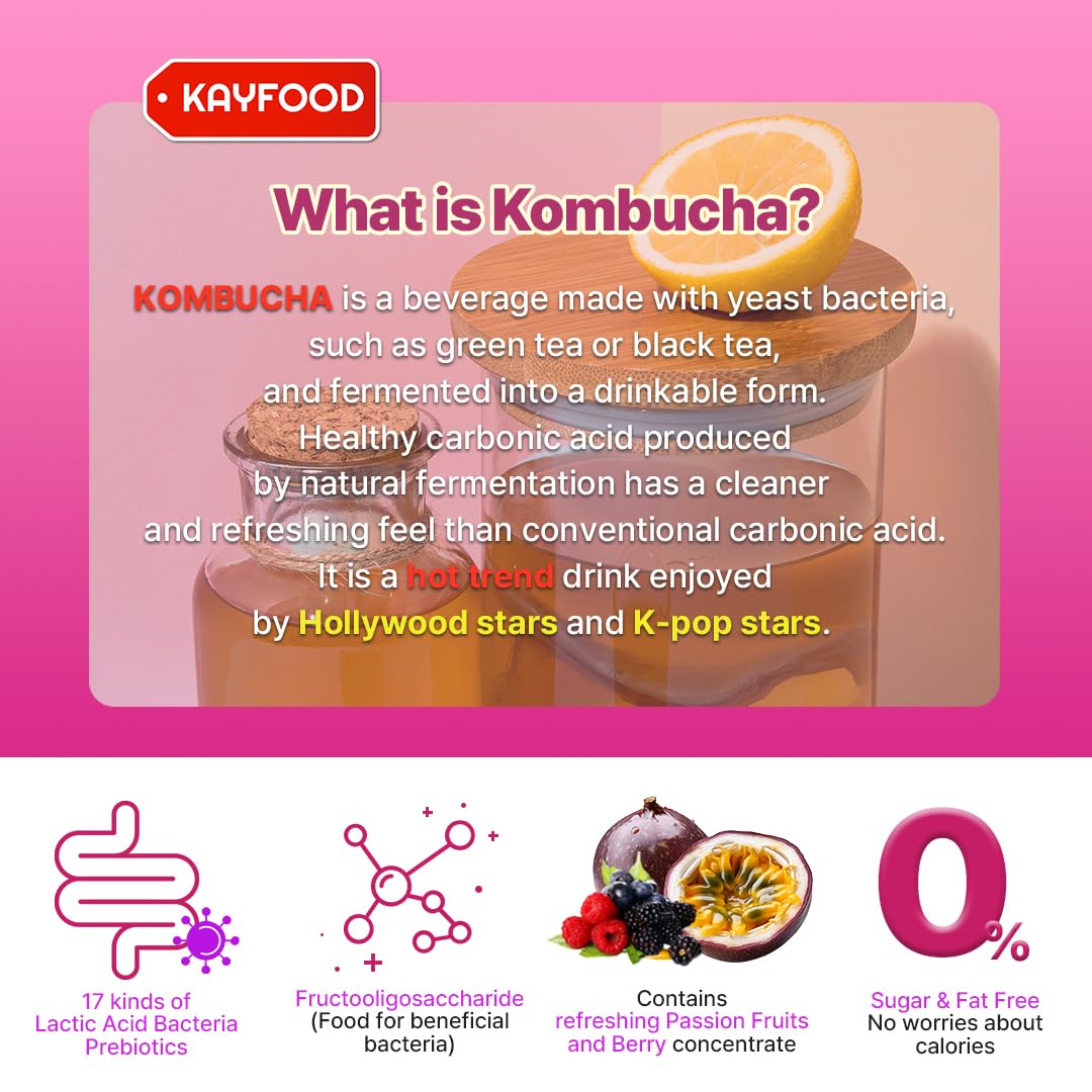 Kayfood-Kombucha-Peach-Garden-Daily Zero Sugar, Diet, Gut Healthy Sparkling Beverage, Fermented Korean Drinks For Iced, Hot, Wor