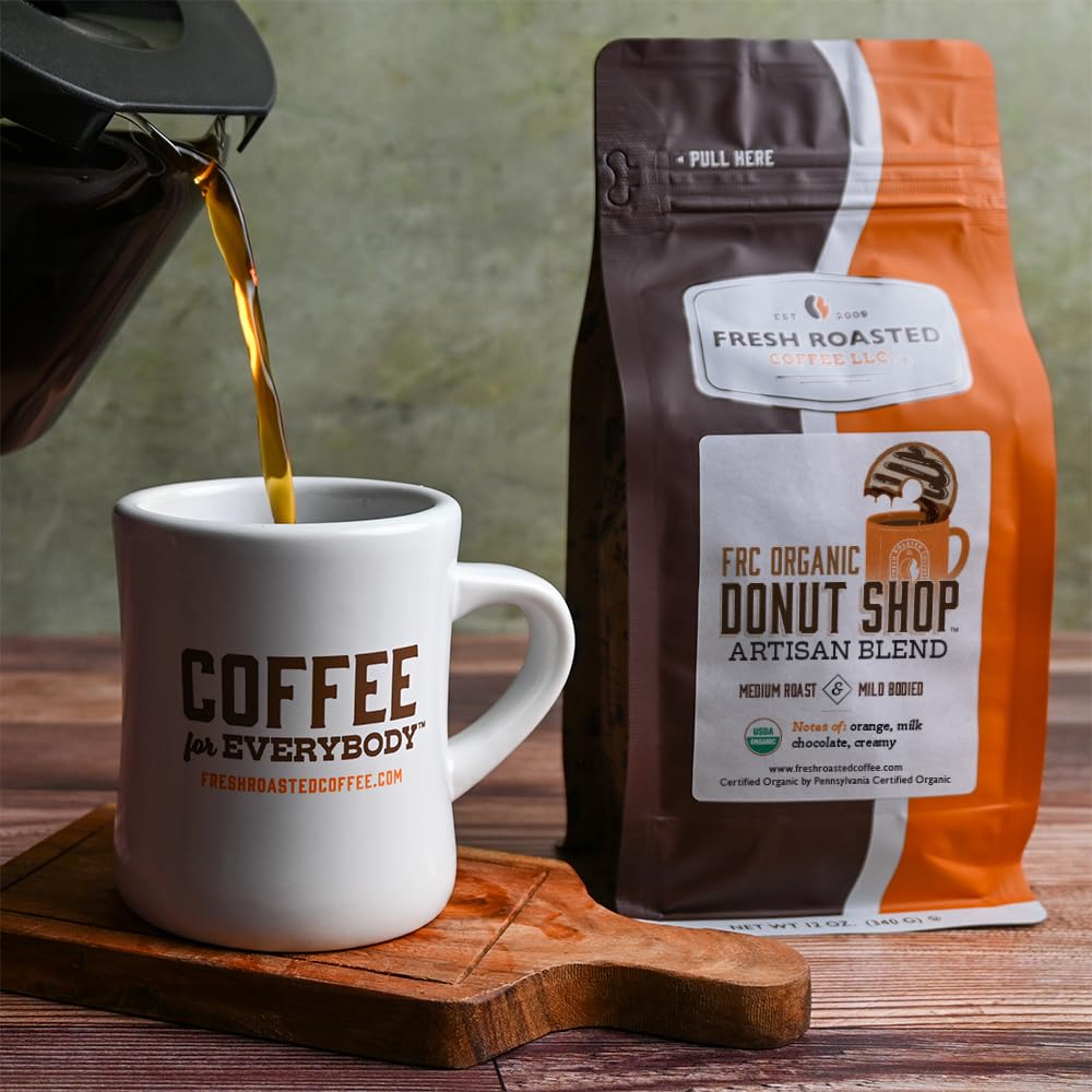 Fresh Roasted Coffee, Organic Donut Shop, 12 Oz, Medium Roast, Kosher, Whole Bean