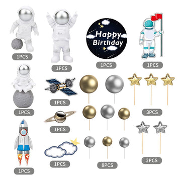 22 Pcs Space Cake Topper,Outer Space Cupcake Toppers Astronaut Figurine Birthday Space Themed Party Decorations Supplies Planet