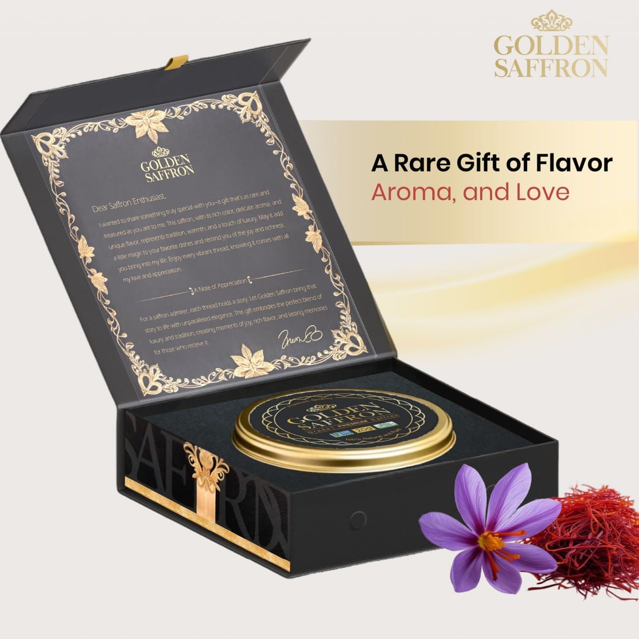 Golden Saffron Luxtury Gift Box, Enhanced All Red Saffron Threads, Grade A+ Super Negin, Perfect For Any Occasions Non-Gmo Verified For Tea, Paella, Rice, Desserts, And Risotto (10.0 Grams Gift Box)