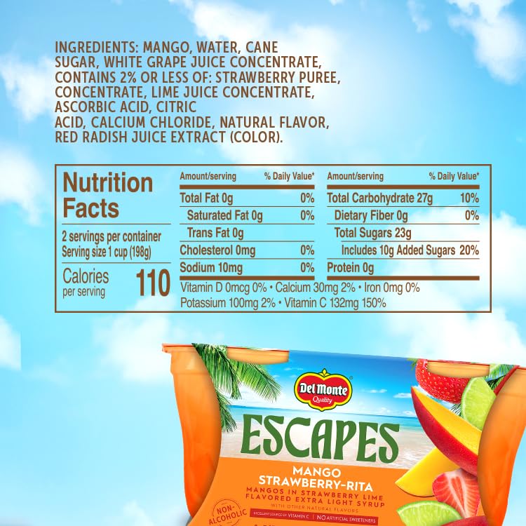 Del Monte Escapes Mango Strawberry - Rita  7 oz Cups  Pack of 6 (12 Cups)