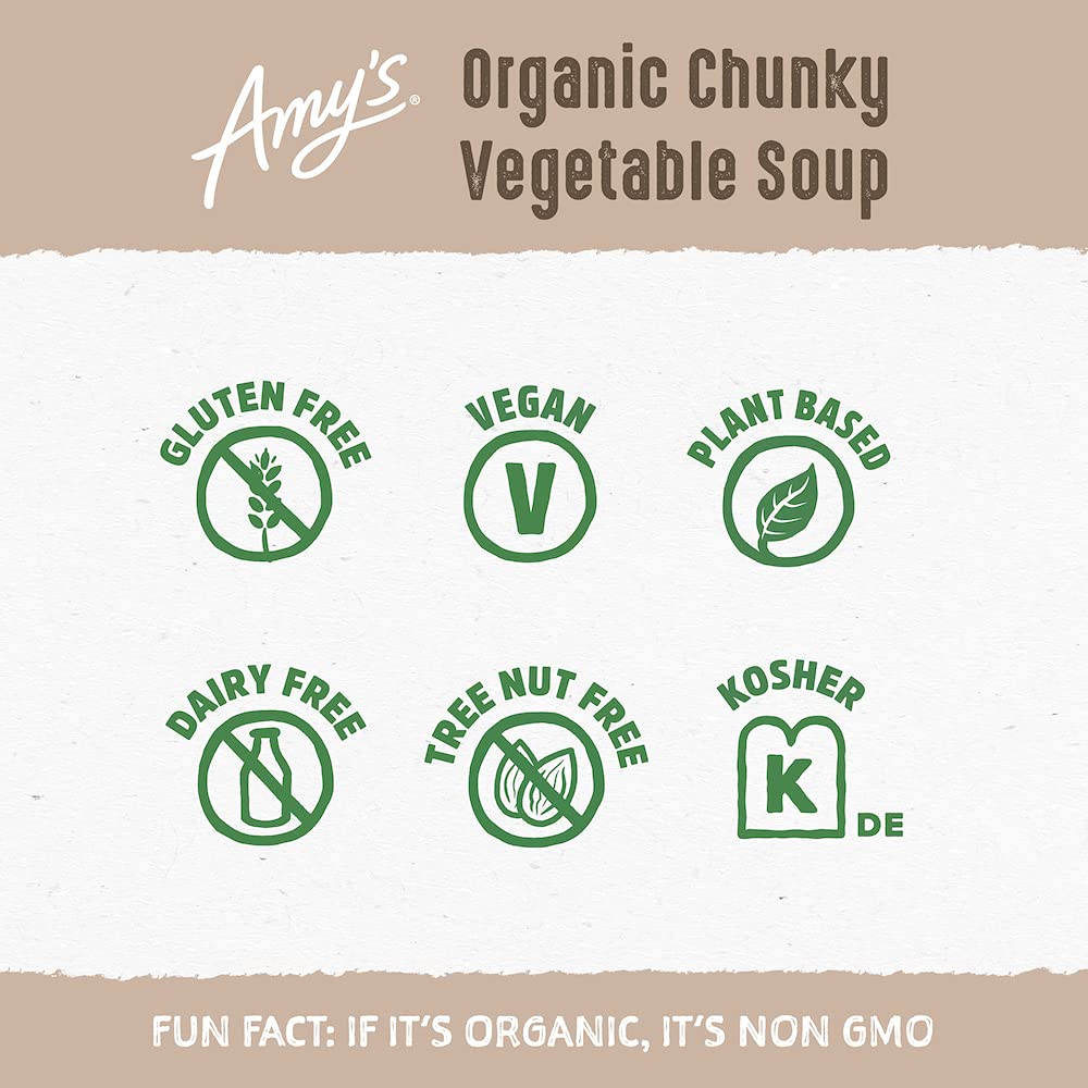 Amy’S Soup, Vegan Chunky Vegetable Soup, Gluten Free, Made With Organic Vegetables, Canned Soup, 14.3 Oz (12 Pack)