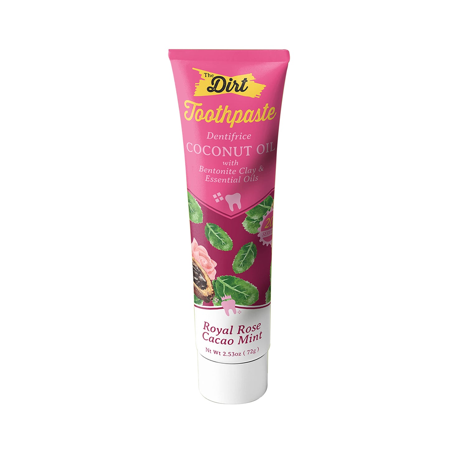 The Dirt Coconut Oil Toothpaste - Fluoride & Gluten Free - Natural Oral Care For A Refreshing Smile - Rose Cocao Mint Flavor (72