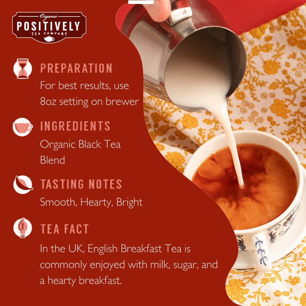 Organic Positively Tea Company, English Breakfast Black Tea, K-Cup Compatible, 96 Pods