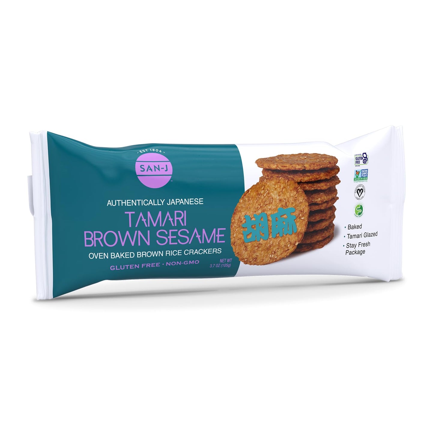 San-J - Tamari Brown Sesame Crackers - Specially Baked - 3.7 Oz. Boxes - 12 Pack
