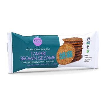 San-J - Tamari Brown Sesame Crackers - Specially Baked - 3.7 Oz. Boxes - 12 Pack
