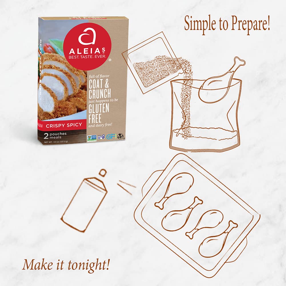 ALEIA'S BEST. TASTE. EVER. Crispy Spicy Coat & Crunch, 4.5oz/3 Pack - Gluten Free, Non-GMO, Dairy Free Breading for Meat &