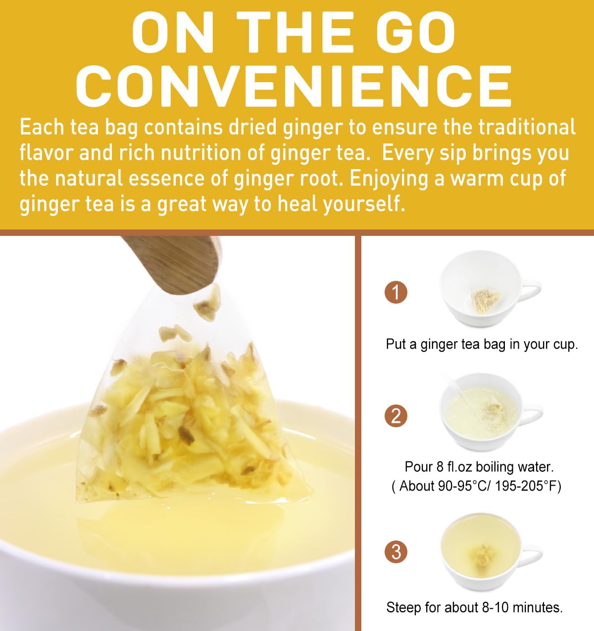 Olvvla Ginger Tea Bags - 100% Natural Herbal Tea - Non-GMO - Caffeine-Free - 56 Count