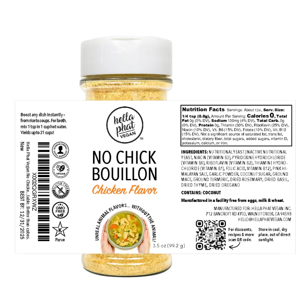 Hella Phat Vegan Bouillon Powder - Lower Sodium, Gluten-Free, 3.5 oz Shaker Bottle
