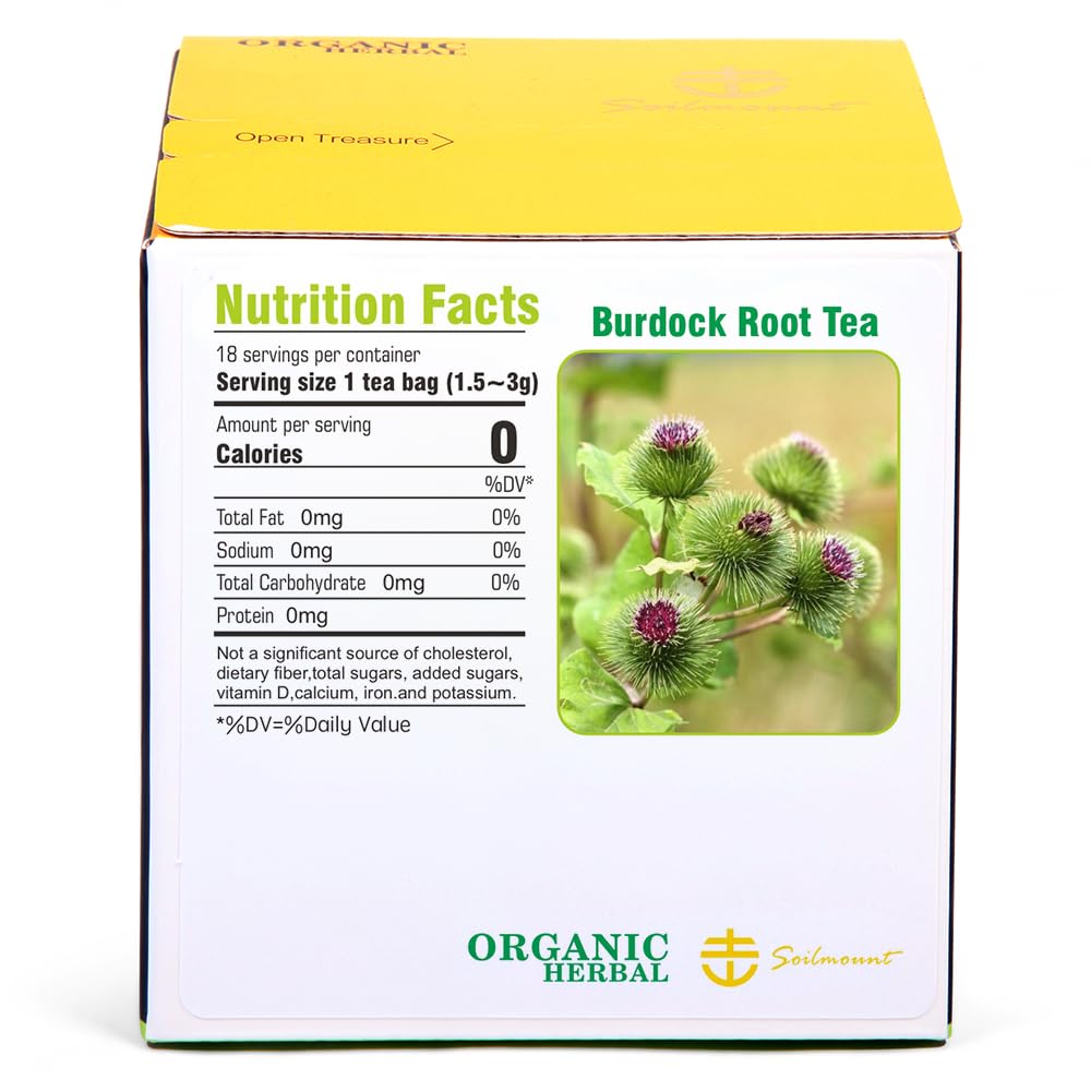 Soilmount Organic Burdock Root Tea - Caffeine-Free Herbal Tea - 18 Individually Wrapped Tea Bags