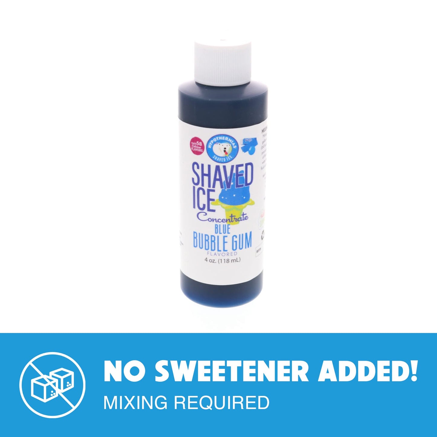 Hypothermias Shaved Ice And Snow Cone Syrup Unsweetened Flavor Concentrate - 4 Fl. Oz - Makes 1 Gallon Of Ready To Use Syrup - B
