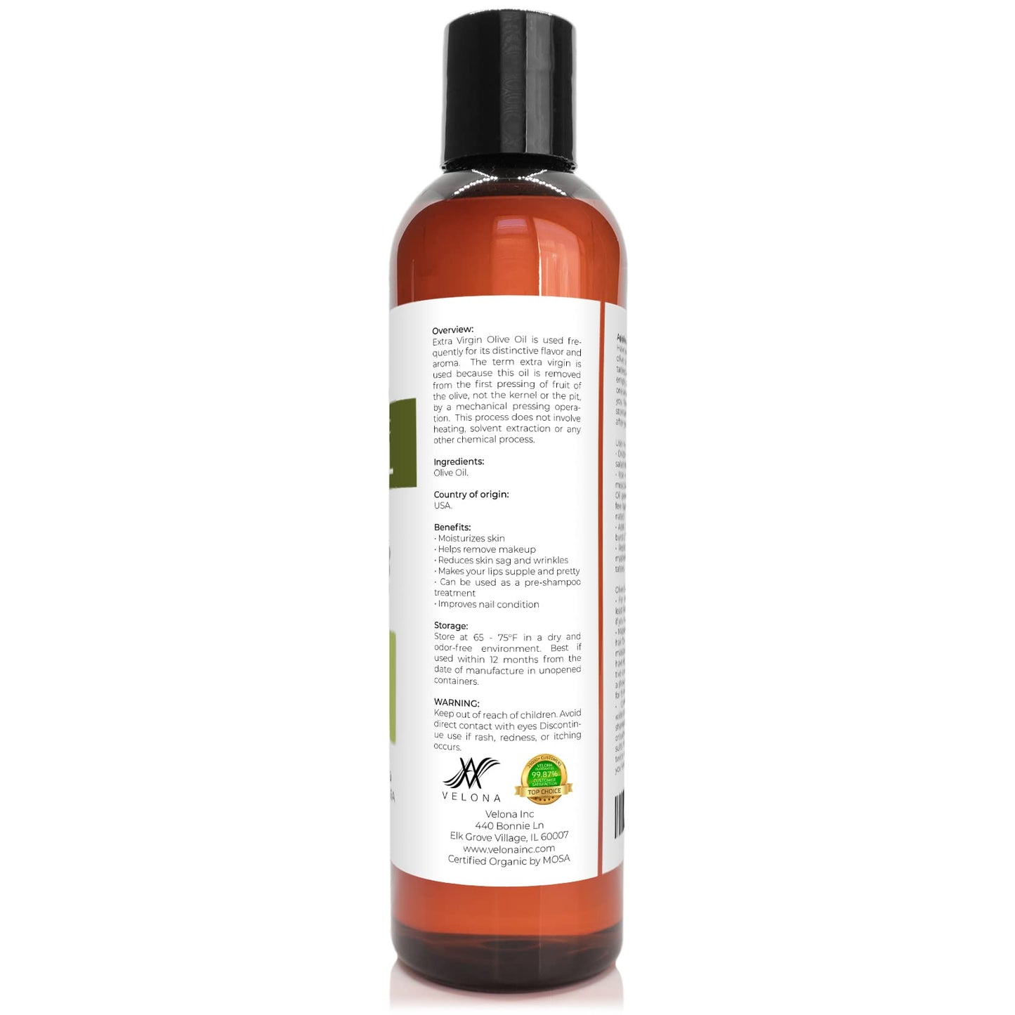 Velona Usda Certified Organic Olive Oil - 8 Oz | 100% Pure And Natural Carrier Oil | Extra Virgin, Unrefined, Cold Pressed | Coo