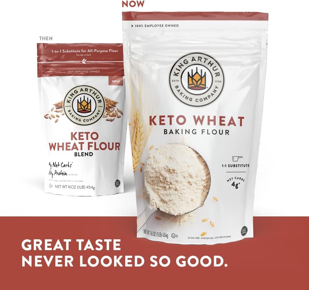 King Arthur, Keto Wheat Flour Blend, Non-GMO Project Verified, 1-to-1 Substitute for All- Purpose Flour, 16 Ounce (Pack of 4)