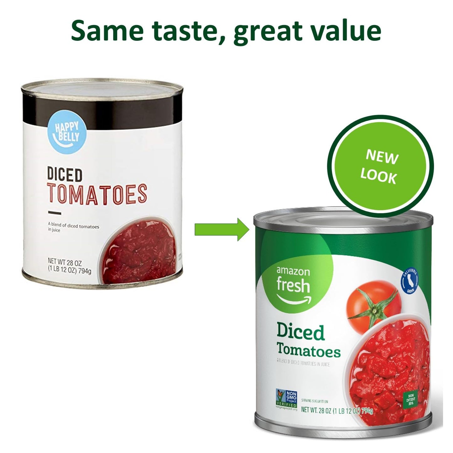 Happy Belly Diced Tomatoes in Tomato Juice, 28 Ounce, Canned Tomato Product
