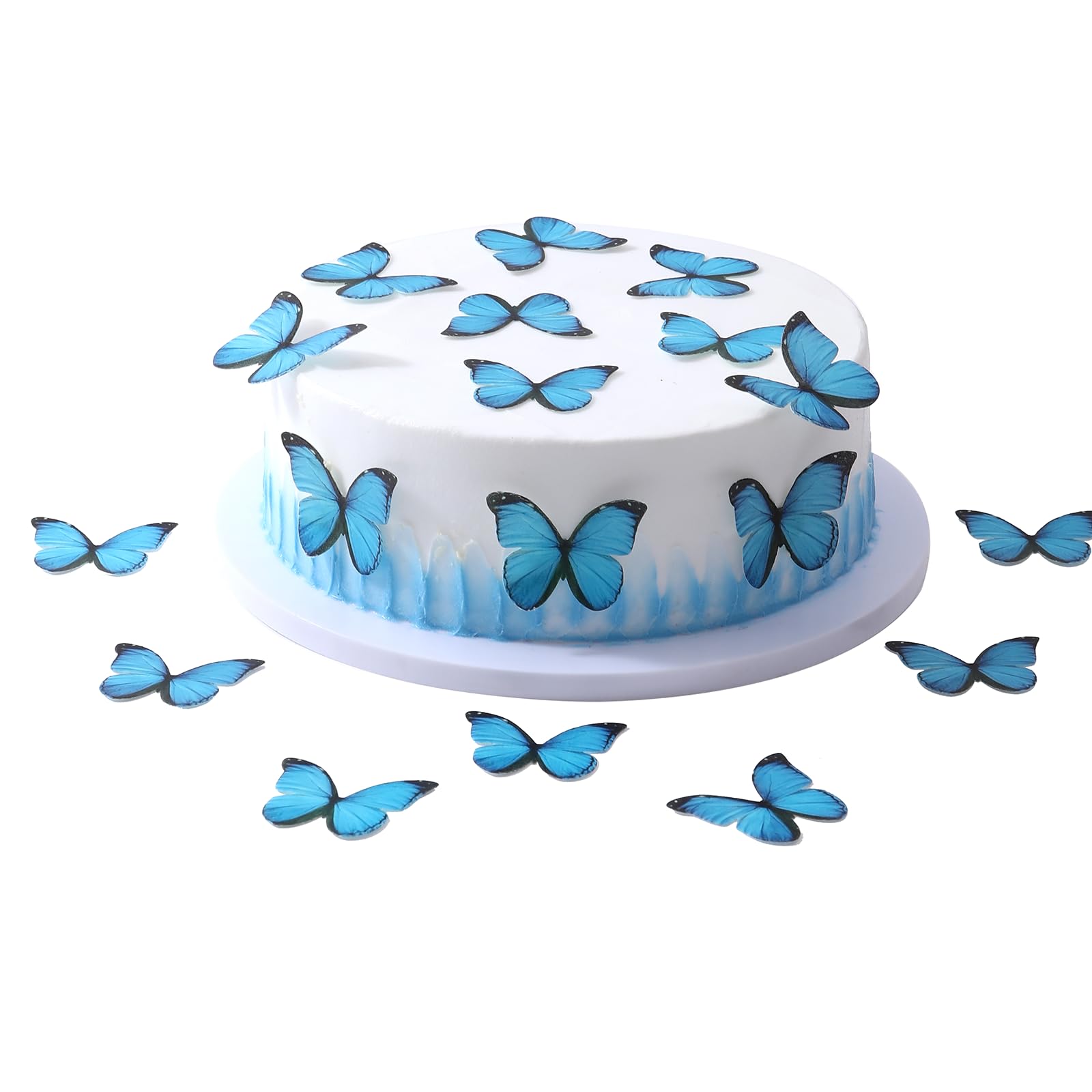 YOcity Butterfly Cupcake Toppers 48Pcs Edible Blue Butterfly Cake Decorations Edible Butterflies for Cake Decorating Wafer Paper