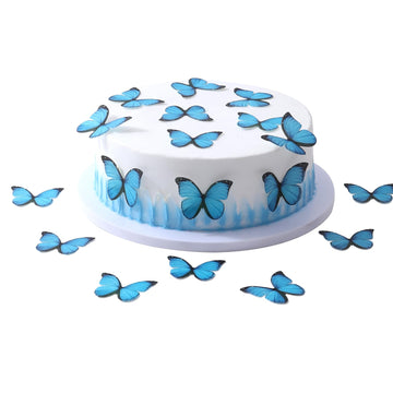 YOcity Butterfly Cupcake Toppers 48Pcs Edible Blue Butterfly Cake Decorations Edible Butterflies for Cake Decorating Wafer Paper