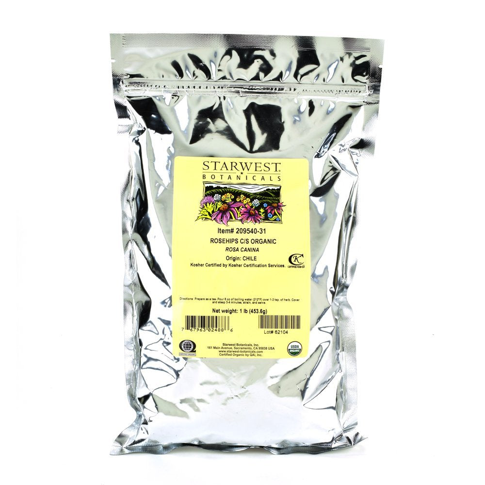 Starwest Botanicals Organic Rosehips - Dried Herb for Tea & Baking, Cut & Sifted, 1 lb Bag