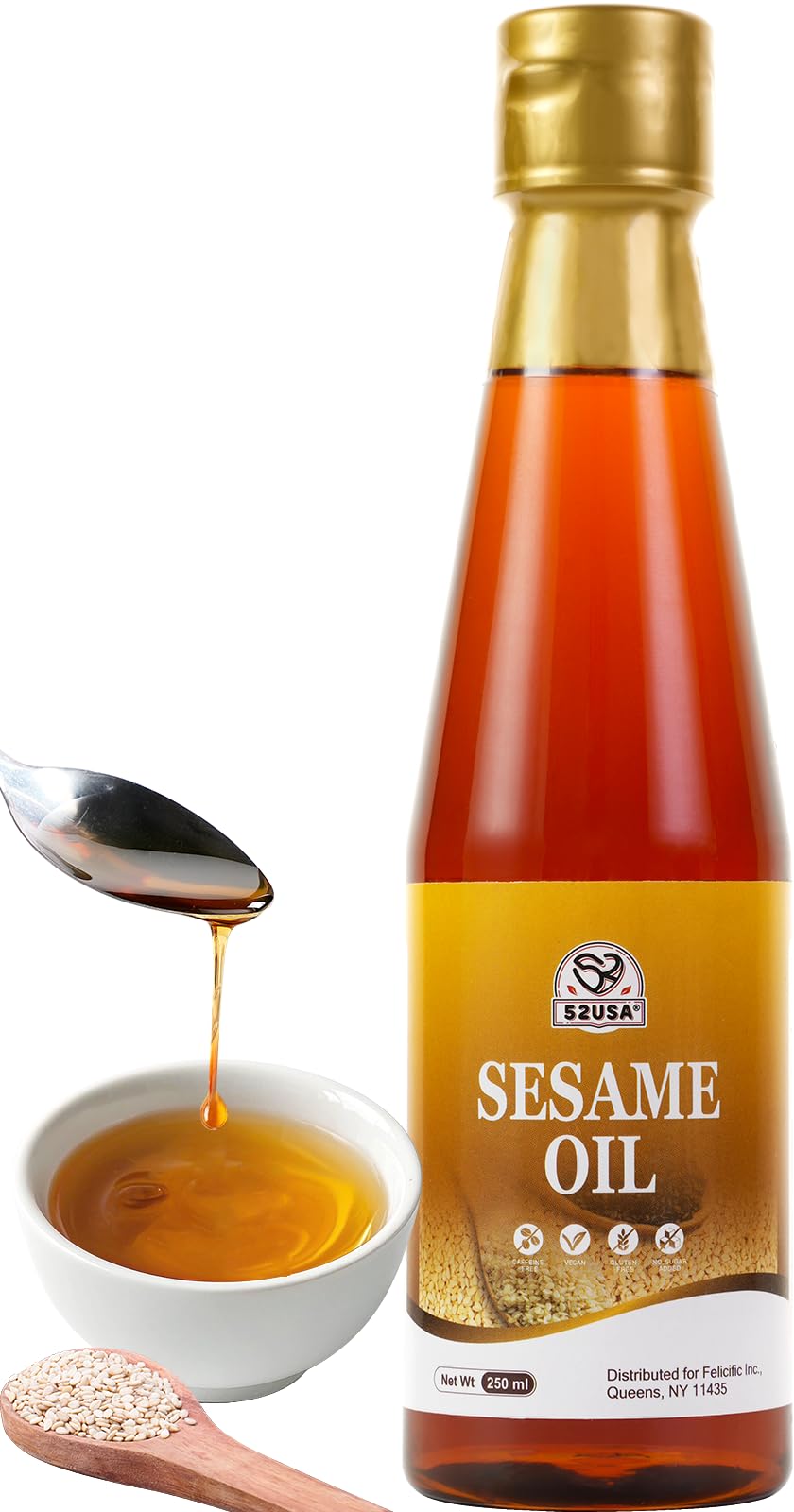 52USA Toasted Sesame Oil, 100% Pure, Aromatic Flavor, 8.45 Fl Oz