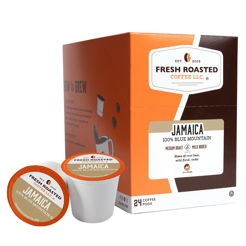 Fresh Roasted Coffee K-Cup Compatible, 100% Jamaica Blue Mountain, Medium Roast, 24 Pods